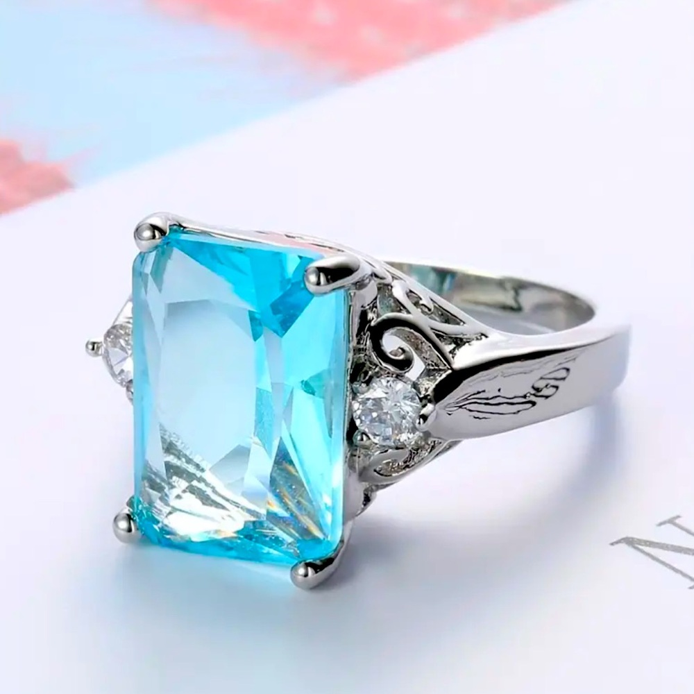 Large Luxuries Rectangular Aqua Blue Ring (NWT)